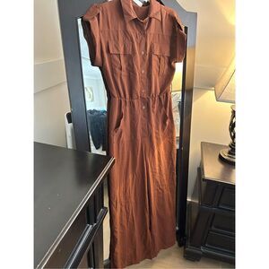 NEW Brown Wide Leg Jumpsuit Safari Rompers S NO BELT